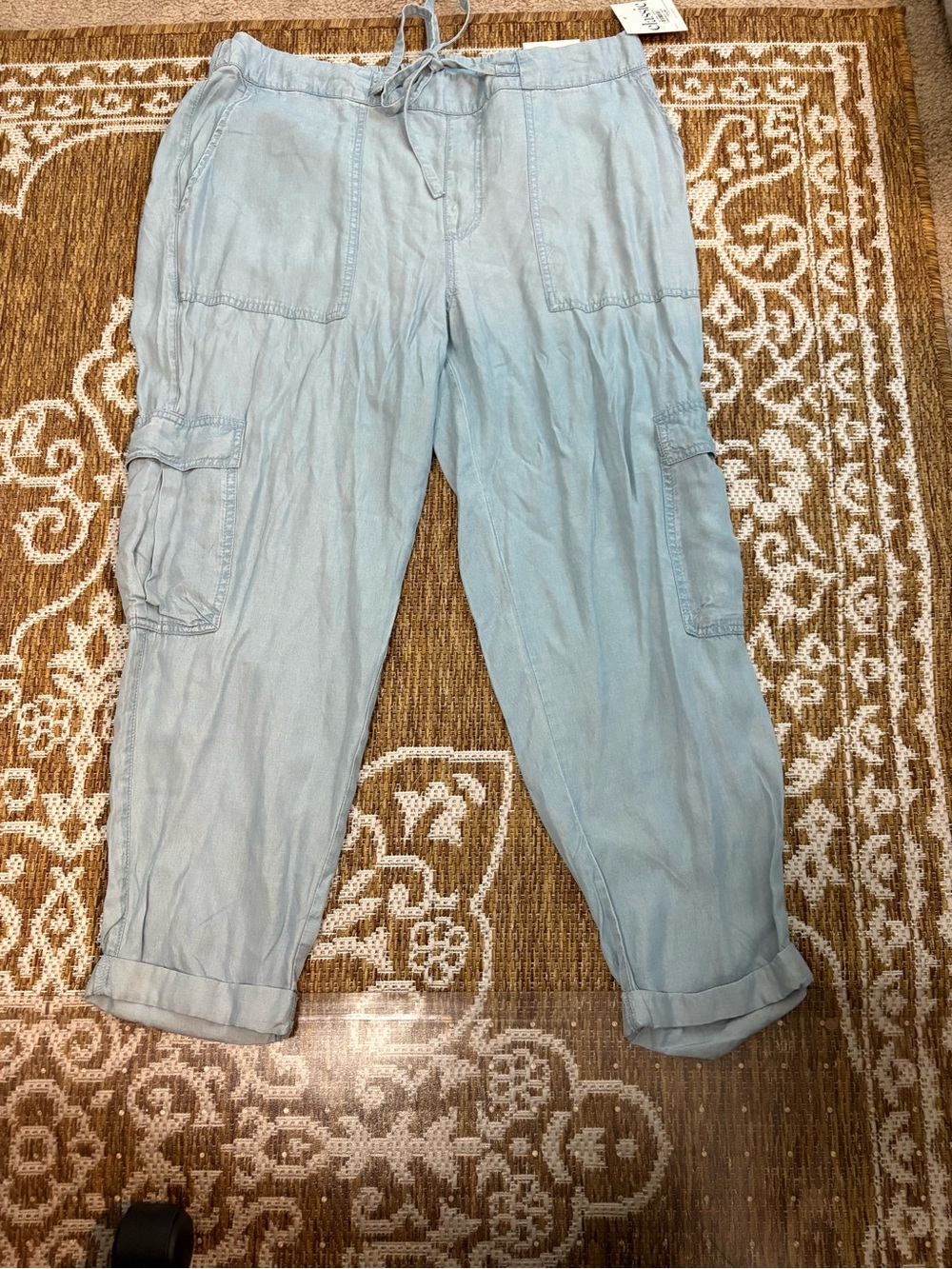 classic concepts womens paperbag cargo tie waist cuffed hem light blue size 16